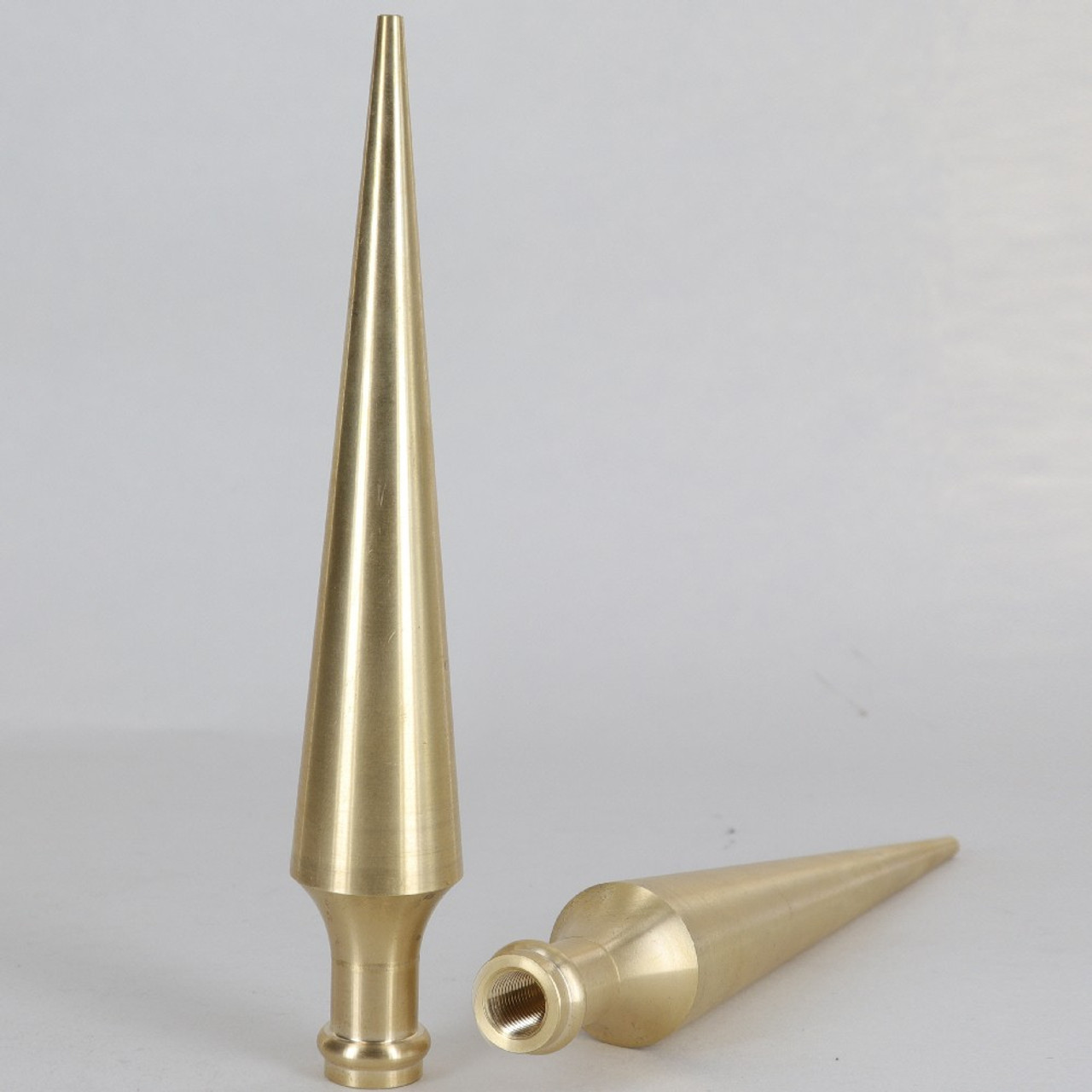 1/8ips - 6in Long Turned Brass Spike Finial - Unfinished Brass