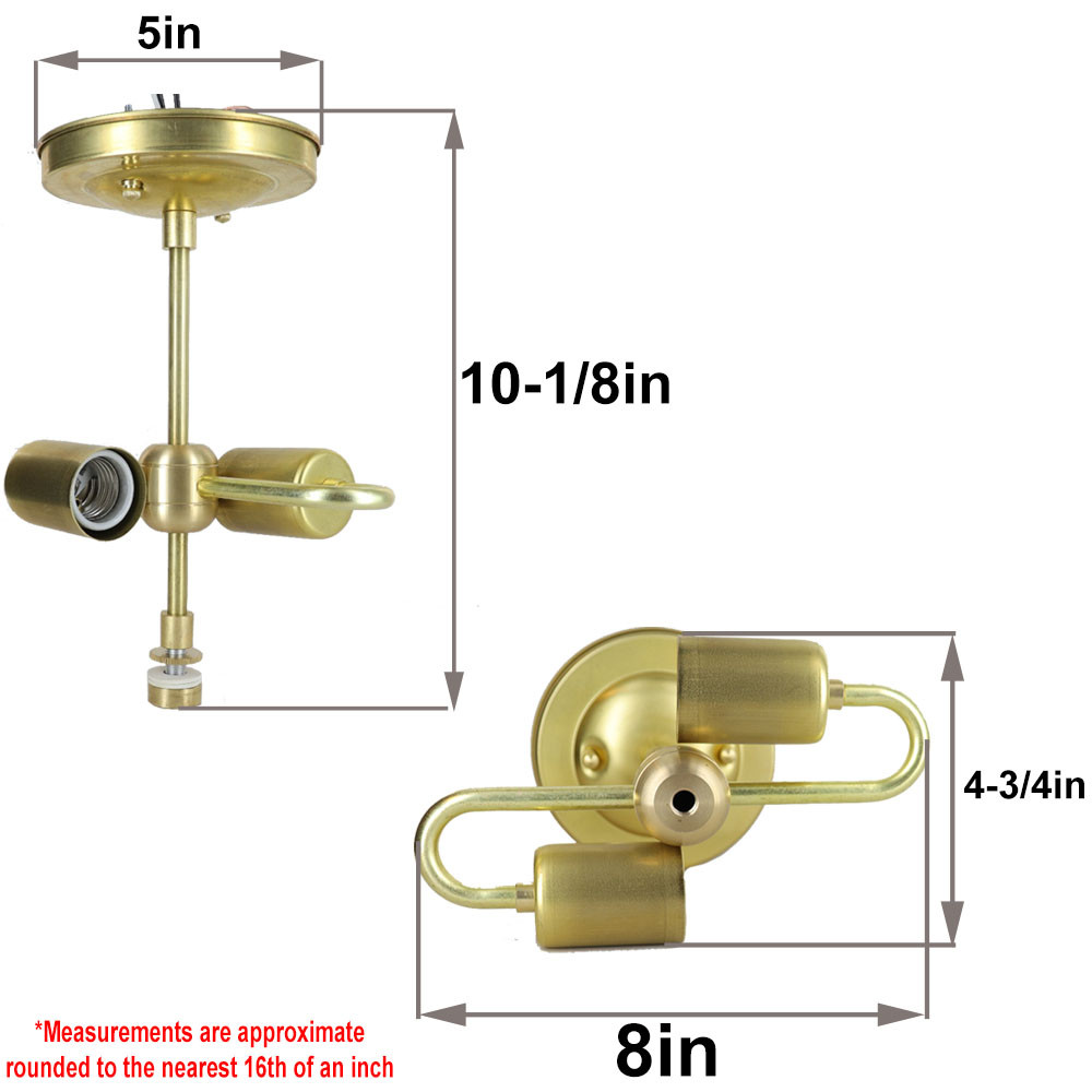 Fixture dimensional reference showing overall height, canopy diameter, and socket assembly measurements