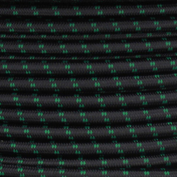 16/3 SJT-B Black/Green 2 Tic Tracer Pattern Nylon Fabric Cloth Covered Lamp and Lighting Wire.