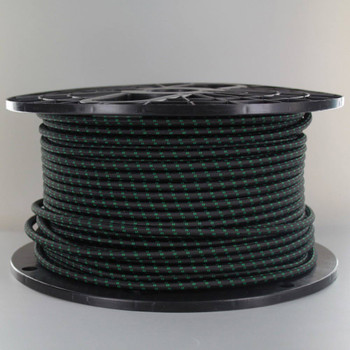 16/3 SJT-B Black/Green 2 Tic Tracer Pattern Nylon Fabric Cloth Covered Lamp and Lighting Wire.