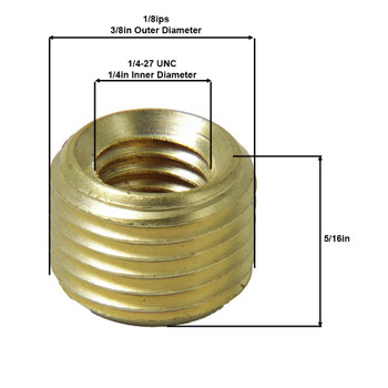 1/4-27 Female X 1/8ips. Male Thread Unfinished Brass Reducer without Shoulder