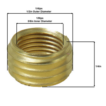 1/8ips. Female X 1/4ips. Male Thread Unfinished Brass Reducer without Shoulder