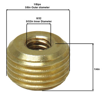 8/32 Female X 1/8ips. Male Thread Unfinished Brass Reducer without Shoulder