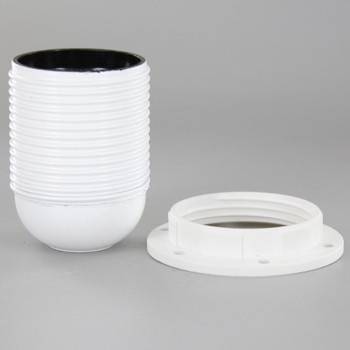 White E-26 Base Phenolic Socket with Threaded Outer Shell and 1/8ips. Cap - Includes Ring