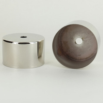 2-1/2in Diameter X 1-1/2in Height Blank Side Hole Polished Nickel FInish Steel Body with 1/8ips (7/16in) Slip Through Bottom Hole. Made from 0.036in Thick Steel.