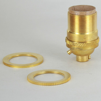 Unfinished Brass Uno Threaded Keyless Socket Includes Knurled and Smooth Shade Ring