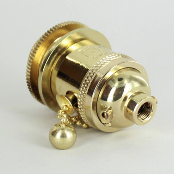 Polished Brass Uno Threaded Pullchain Switch Socket Includes Knurled and Smooth Shade Ring