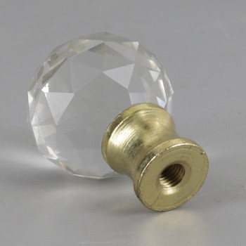 1-1/4in. (30MM) X 1-3/4in (45mm) Height Cut Crystal Round Ball Finial with Brass 1/4-27 Threaded Final Base.