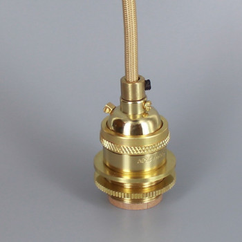 Polished Brass Metal E-26 Base Keyless Lamp Socket Pre-Wired with 10Ft Long Gold Nylon Overbraid.