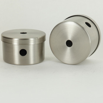 Brushed/ Satin Nickel Finish 2-1/2in Diameter X 1-1/2in Height 2 Side Hole Steel Body with 1/8ips (7/16in) Slip Through Bottom Hole. Made From 0.036in Thick Steel Material. Includes 2-11/16in Diameter Brushed/ Satin Nickel Finish Steel Cap Cover