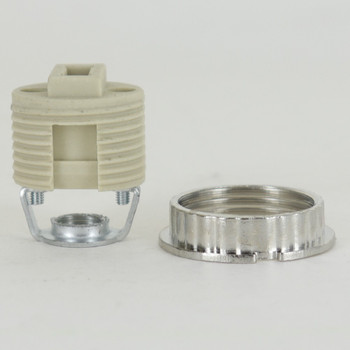 G-9 Threaded Skirt Lamp Socket with 1/8ips Threaded Hickey and Die Cast Metal Ring