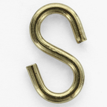 7/8in Equal Eye Solid Bright Brass Finish S hook made from .12 Inch Dimeter thick material.