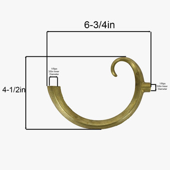 6-3/4in Cast Brass Hook Arm - Unfinished Brass