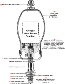 Choose Your Function and Harp Size - Lamp Kit - Antique Brass