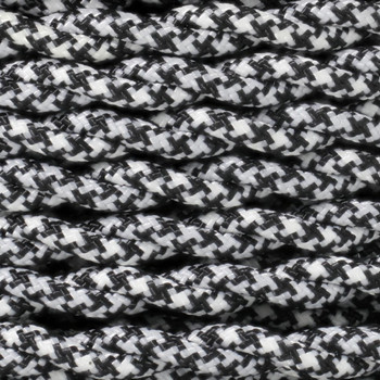 18/2 AWG - SPT-1 Black/White Hounds Tooth Pattern Twisted Fabric Cloth Covered Lamp Wire