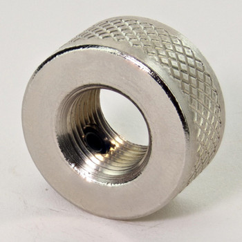 1/8ips - 3/4in Diameter x 3/8in H - Diamond Knurled Round Locknut with Set-Screw - Polished Nickel