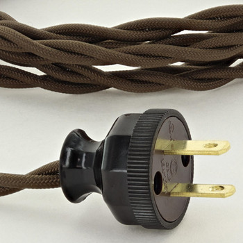 10ft Long Brown Twisted 18/2 SPT-2  Type UL Listed Powercord WITH Brown PHENOLIC PLUG