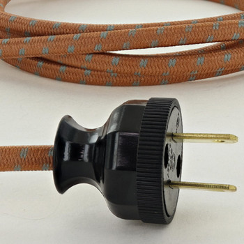 12ft. Metallic Copper/Metallic Blue Steel Tracer Cloth Covered SPT-2 Wire Lamp Cords with Antique Style Plug. (10FT BRAIDED 2FT BARE 1-1/2 SPLIT 3/4 STRIPPED W/ TIPS SOLDERED).