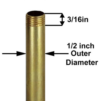 1-1/4in. Long 1/4ips (1/2in. O.D) Unfinished Brass Round Hollow Pipe with 1/4ips Male 3/16 inch long thread on both ends.