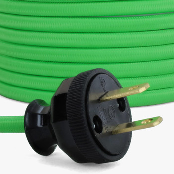 12ft. Long - 18/2 SPT-2-B - Neon Green Braided Wire Lamp Cord Set with Antique Style Plug. (10FT BRAIDED 2FT BARE 1-1/2 SPLIT 3/4 STRIPPED W/ TIPS SOLDERED).