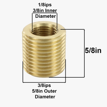 1/8ips Female X 3/8ips Male - 5/8in Long Fully Threaded Reducer/ Coupling - Unfinished Brass 1/8ips Female X 3/8ips Male - 5/8in Long Fully Threaded Reducer/ Coupling - Unfinished Brass