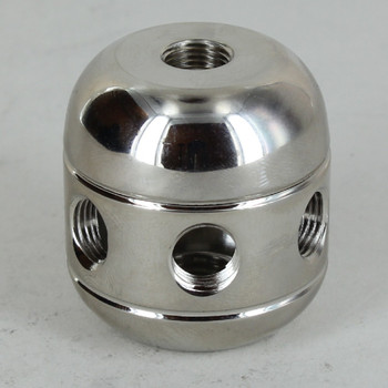 6 X 1/8ips. Side Holes - 1/4ips Bottom - Large Cluster Body - Nickel Plated Turned Brass