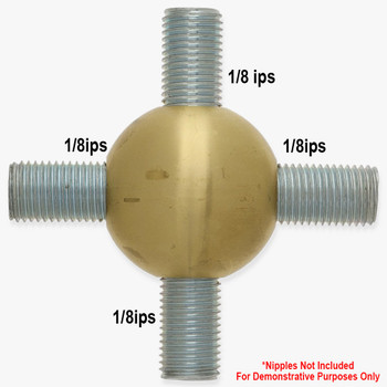 1/4ips Threaded - 1-1/2 Diameter 4-WAY Configuration Ball Armback - Unfinished Brass 1/4ips Threaded - 1-1/2 Diameter 4-WAY Configuration Ball Armback - Unfinished Brass