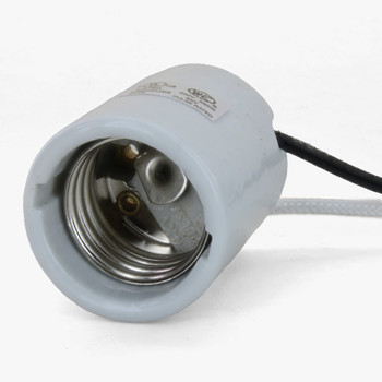 E-26 Porcelain Lamp Socket with 6/32 Mounting Grommets and 48in SF-2 Wire Leads E-26 Porcelain Lamp Socket with 6/32 Mounting Grommets and 48in SF-2 Wire Leads