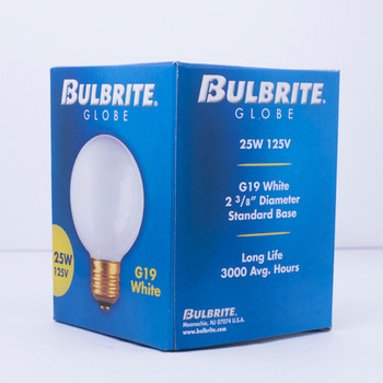 25W White E-26 Base G-19 2-3/8in. Globe Bulb 25W White E-26 Base G-19 2-3/8in. Globe Bulb