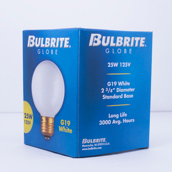 25W White E-26 Base G-19 2-3/8in. Globe Bulb