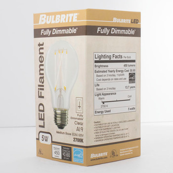 5W LED A19 2700K FILAMENT FULLY COMPATIBLE DIMMING BULB