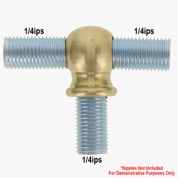 1/4ips Threaded - 7/8in Diameter Tee Fitting Ball Armback - Unfinished Brass