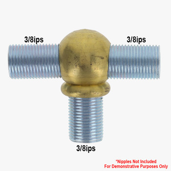 3/8ips Threaded - 1-1/8in Diameter Tee Fitting Ball Armback - Unfinished Brass