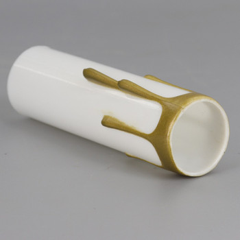 3in. Long Plastic E-12 Base Candle Socket Cover - Candelabra - White with Gold Drip