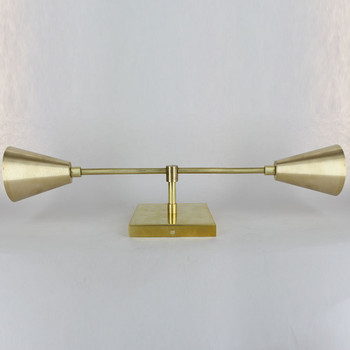 E-12 Candelabra Double Cone Cup Fixture with Square Back Plate - Unfinished Brass