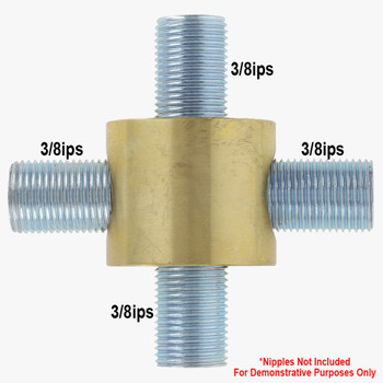 2 - 3/8ips Side Holes X 3/8ips Top and Bottom Holes 4-WAY Disc Armback - Unfinished Brass