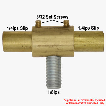 1/4ips Slip Through x 1/8ips Side with 2 x 8/32 tapped holes (no screws) - Unfinished Brass
