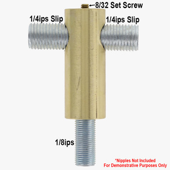 1/2in Slip Through Stand Off with 8/32 UNC Female Setscrew. Bottom Tapped 1/8ips Female - Unfinished Brass