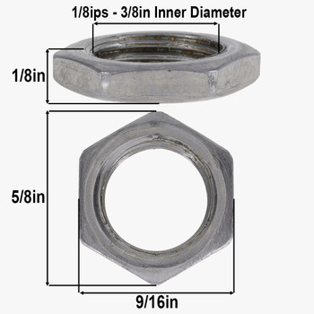 1/8ips - 5/8in Diameter x 1/8in H - Steel Light Duty Hex Head Nut - Unfinished Steel