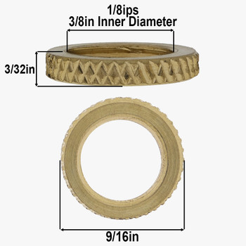 1/8ips  - 5/8in Diameter x 1/16in H - Knurled Brass Flat Locknut - Unfinished Brass