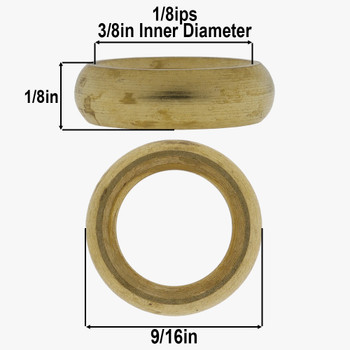1/8ips - 9/16in Diameter x 3/16in H - Beaded Brass Nut - Unfinished Brass