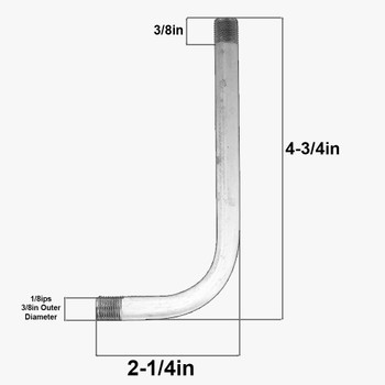 1/8ips Male Threaded 5in Long 90 Degree Bent Arm - Black Finish