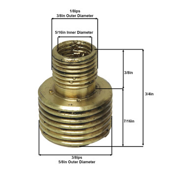 1/8ips Male X 3/8ips Male Threaded Brass Thread Adapter - Unfinished Brass