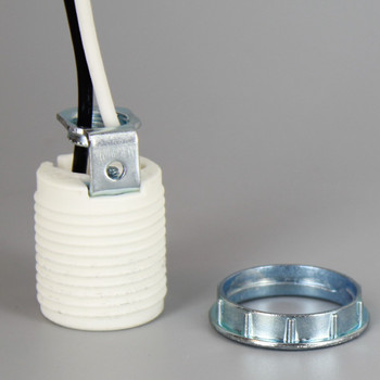 1-1/2in Tall E-12 Threaded Porcelain Socket With 105 Degree 18AWG Leads And 1/8ips Hickey