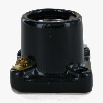 Black Glazed E-26 Base Pony Cleat Lamp Socket With Screw Terminal Wire Connections.