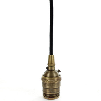 6ft Long 18/3 SVT Black Prewired Keyless UNO Threaded Lamp Socket - Antique Brass