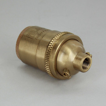 Brushed Brass Finish Heavy Turned Brass Keyless E-26 Socket with 1/8ips. Cap and Ground Terminal