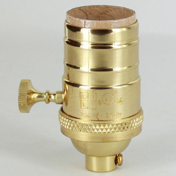 3-Way Rotary Turn Knob E-26 Socket with 1/8ips. Female Cap and Set Screw - Polished Brass Finish