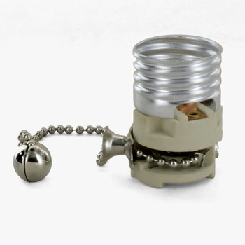 E-26 Porcelain Socket Interior with Polished Nickel Pull Chain and Ball