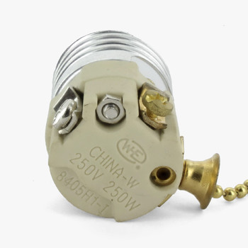 E-26 Porcelain Socket Interior with Polished Nickel Pull Chain and